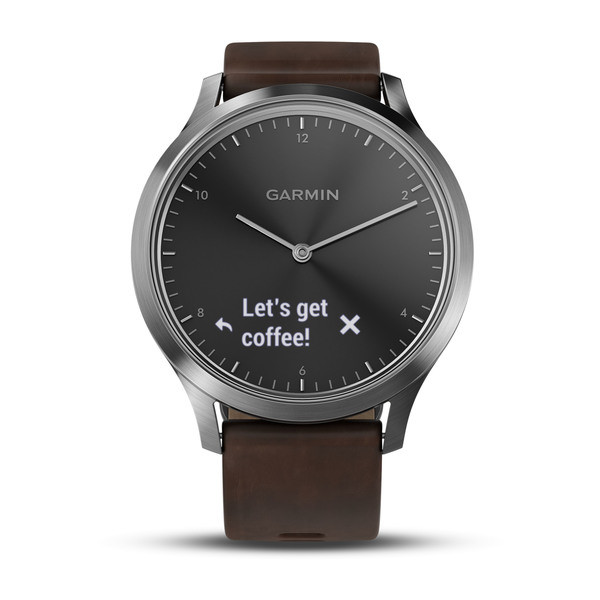 vivomove™ HR Silver with Dark Brown Leather Band Large