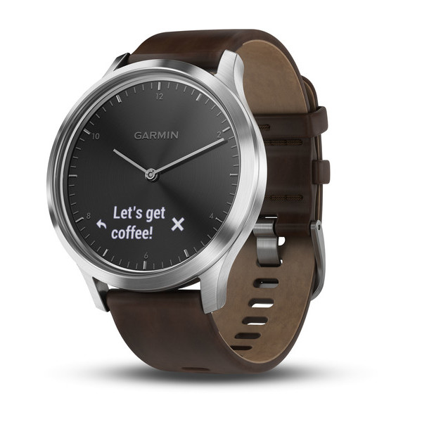 vivomove™ HR Silver with Dark Brown Leather Band Large