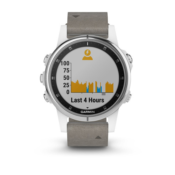 fenix® 5S Plus Sapphire, White with Gray Suede Band