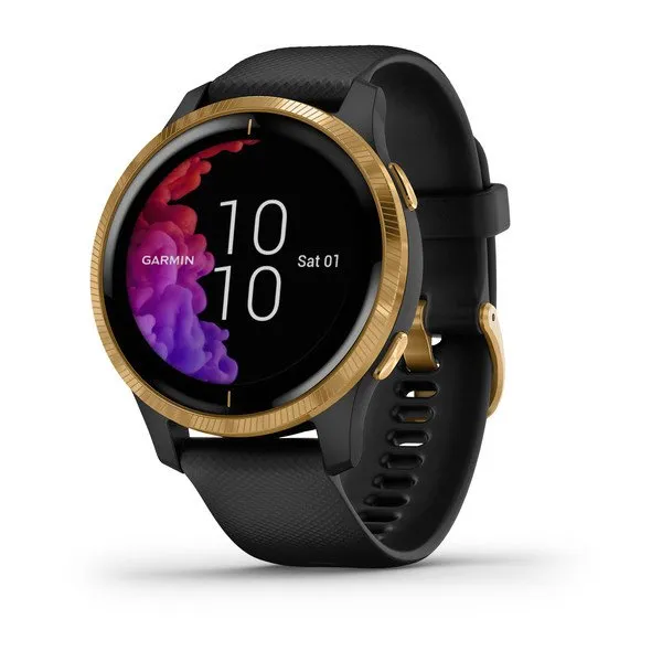 Venu Gold Stainless Steel Bezel with Black Case and Silicone Band