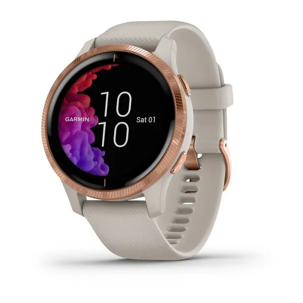 Venu Rose Gold Stainless Steel Bezel with Light Sand Case and Silicone Band
