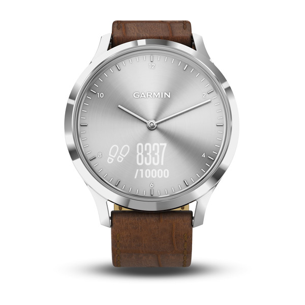 vívomove® HR Silver Stainless Steel Case with Dark Brown Embossed Italian Leather Band