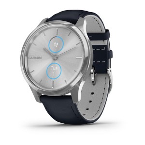 vivomove® Luxe Silver Stainless Steel Case with Navy Italian Leather Band