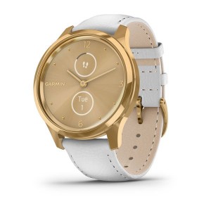 vivomove® Luxe 24K Gold PVD Stainless Steel Case with White Italian Leather Band